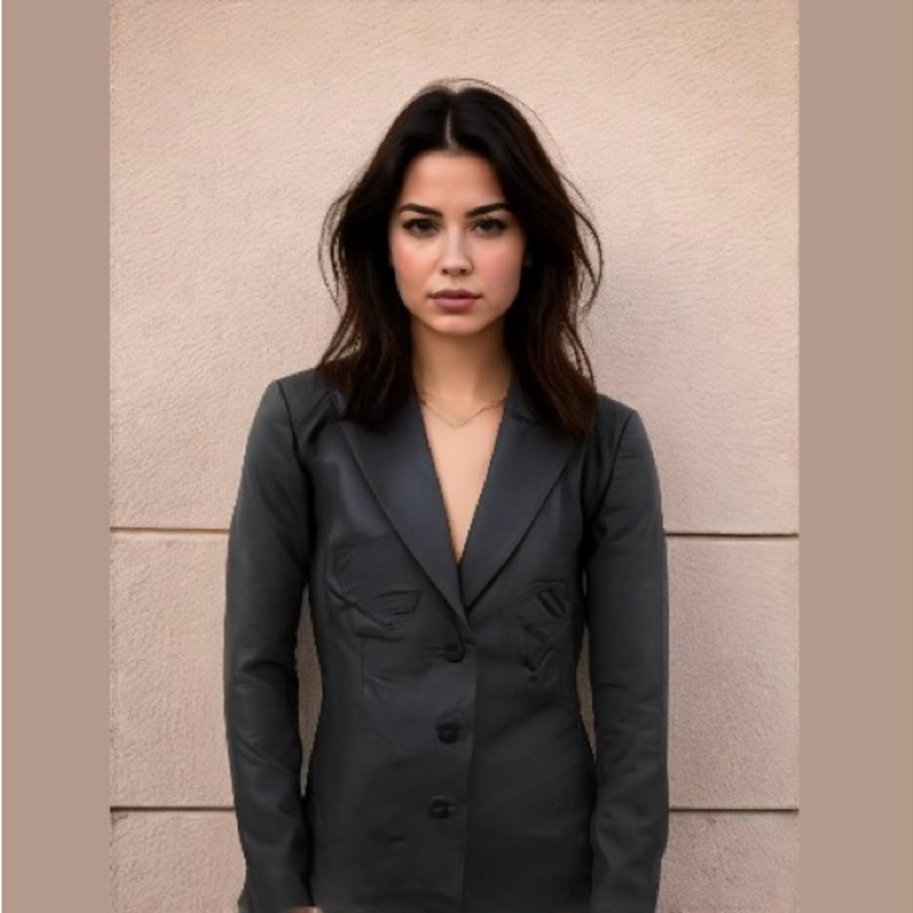 EAST 5TH Women's Black Genuine Leather Button Front Fall Jacket Coat 1X NEW NWT